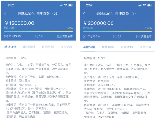 标的编号不同的两个借款项目的基础详情完全相同,该借款人在该平台的借款余额已超过20万元限额。